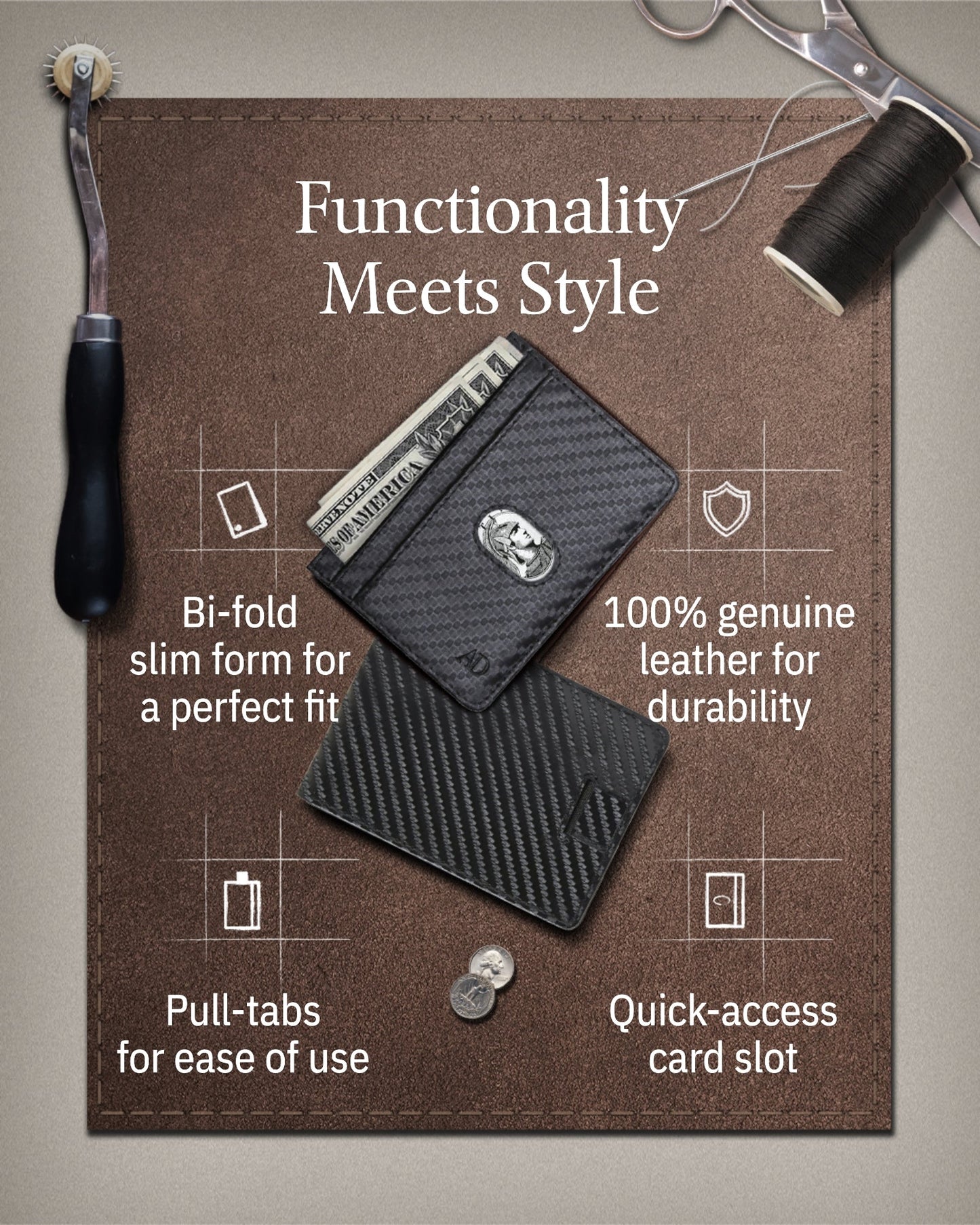 Slim Bifold Wallet With Pull Strap