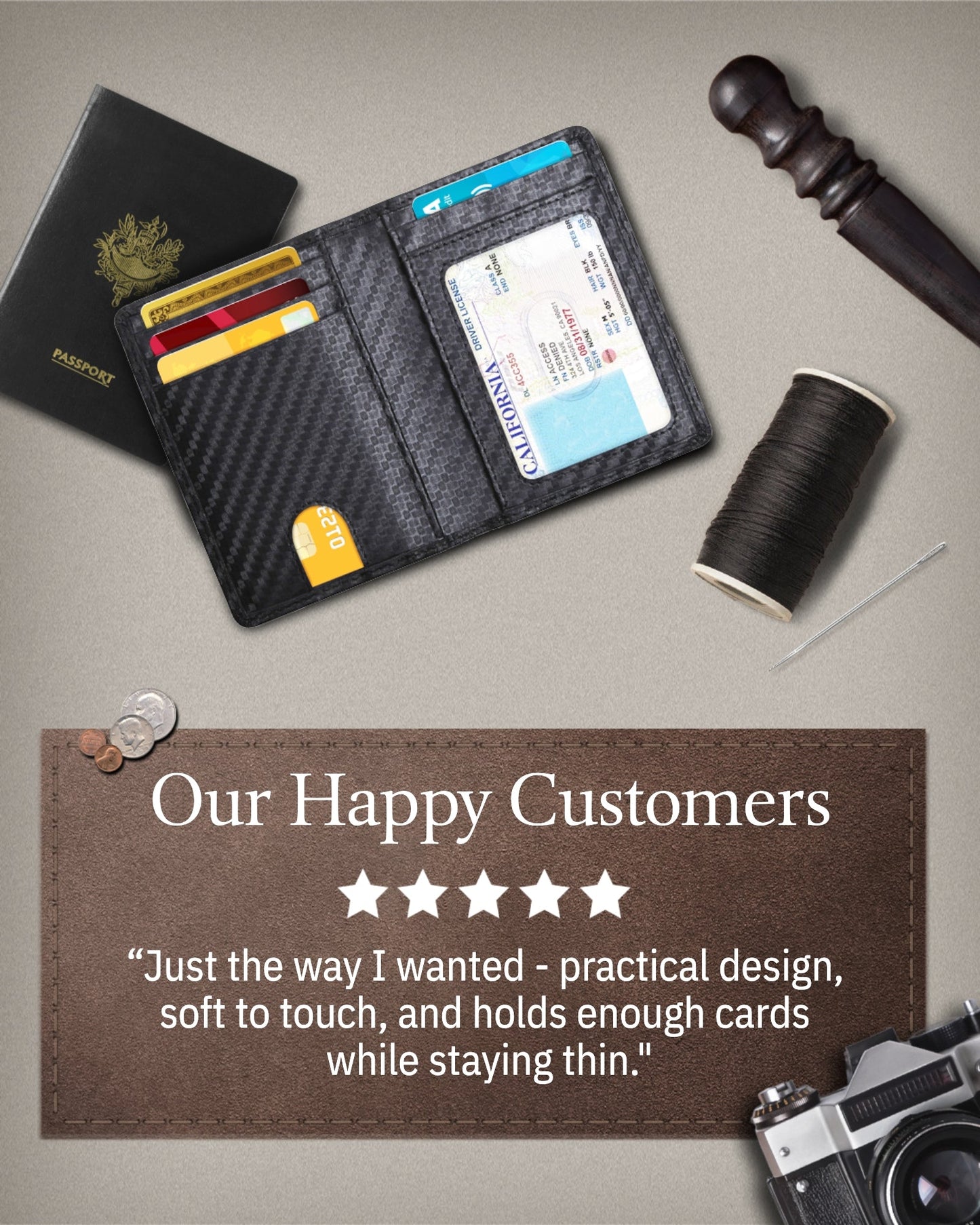 Slim Bifold Wallet With Pull Strap