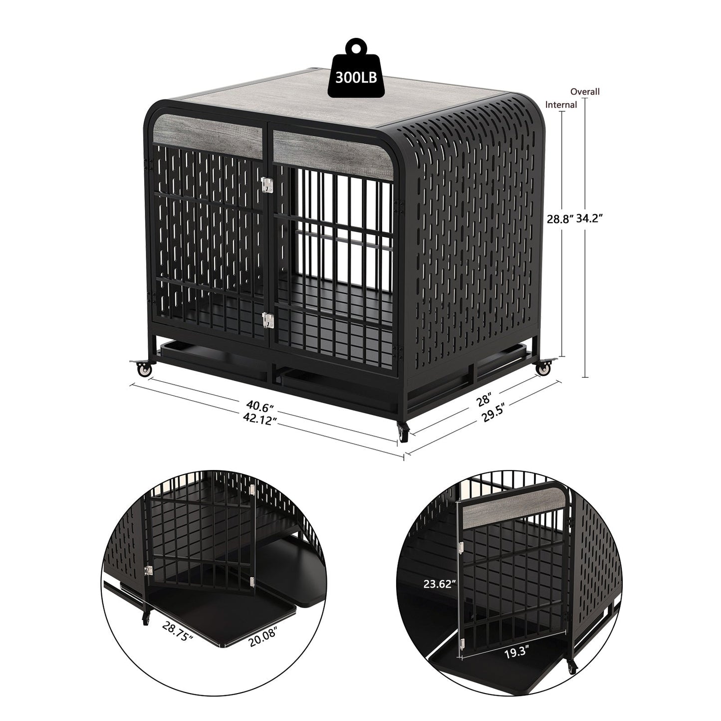 Heavy Duty Wooden Dog Crate Furniture 42 Inch Grey Table for Large Dogs