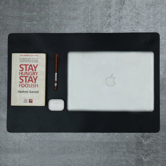 Noir Opulence Black Leather Desk Mat + Mouse Pad
