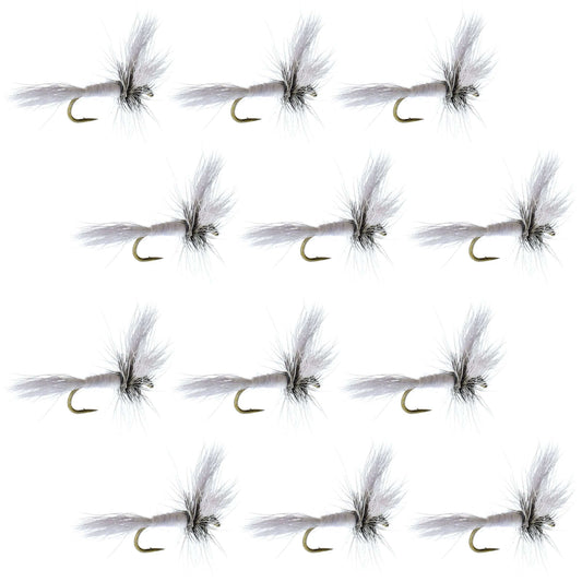 Barbless White Wulff Classic Hair Wing Dry Fly - 1 Dozen Flies Hook Size 14
