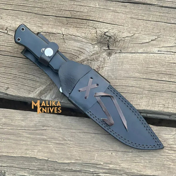 Handmade Sheepsfoot Blade Hunting Knife with Custom Cowhide leather sheath-0331