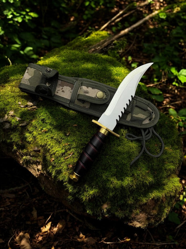 The Revenant’s Fang Handmade Bowie Knife – 8" D2 Steel Blade, Brass & Horn Handle