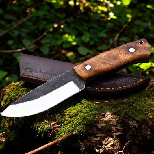 Handmade Hunting Knife – 4.5" 1095 Steel Blade & Rosewood Handle