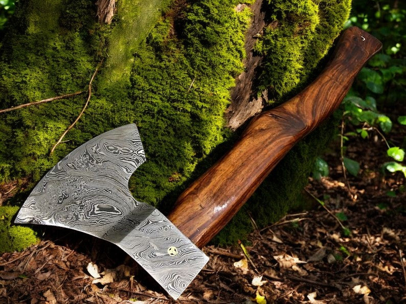 Warrior's Edge Tomahawk Hatchet: Damascus Steel with Rosewood Handle