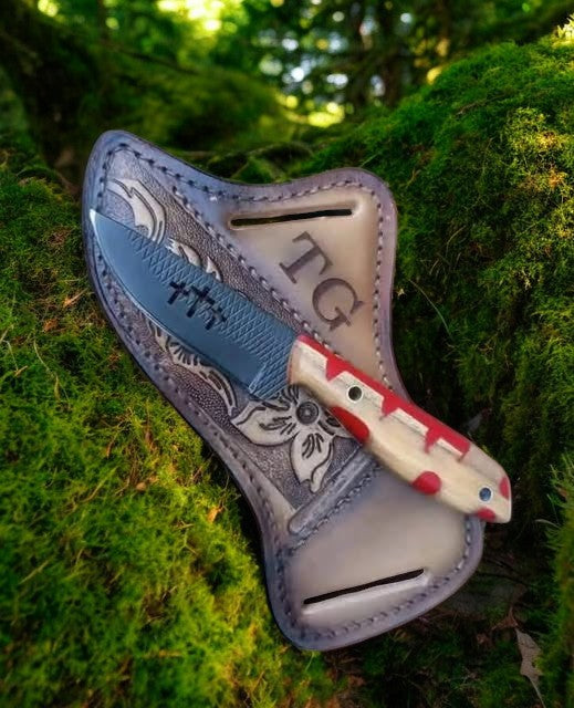 Custom Handmade Cowboy Knife with Personalized Leather Sheath – 8" Rasp Steel Blade, Resin & Olive Wood Handle
