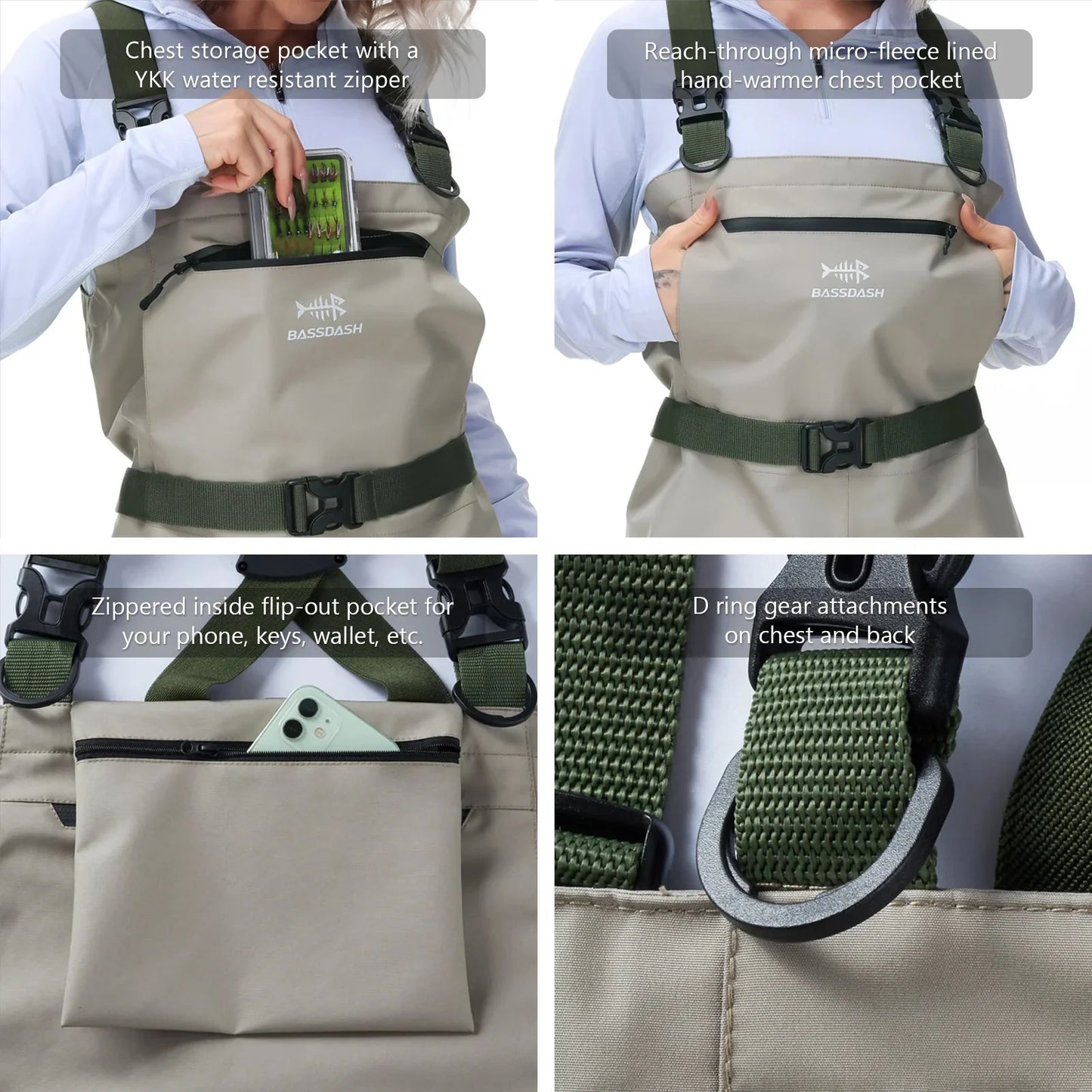 BASSDASH IMMERSE Women’s Breathable Stocking Foot Fishing Waders Waterproof Lightweight Chest Wader