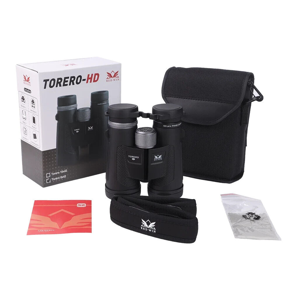 Red Win Torero HD 10x42 Binoculars Compact Waterproof FMC Hunting Optics Black