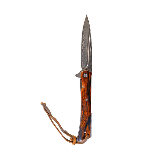 Damascus Steel Flipper Knife Wood Handle Liner Lock 3.875" Blade 8.5" EDC