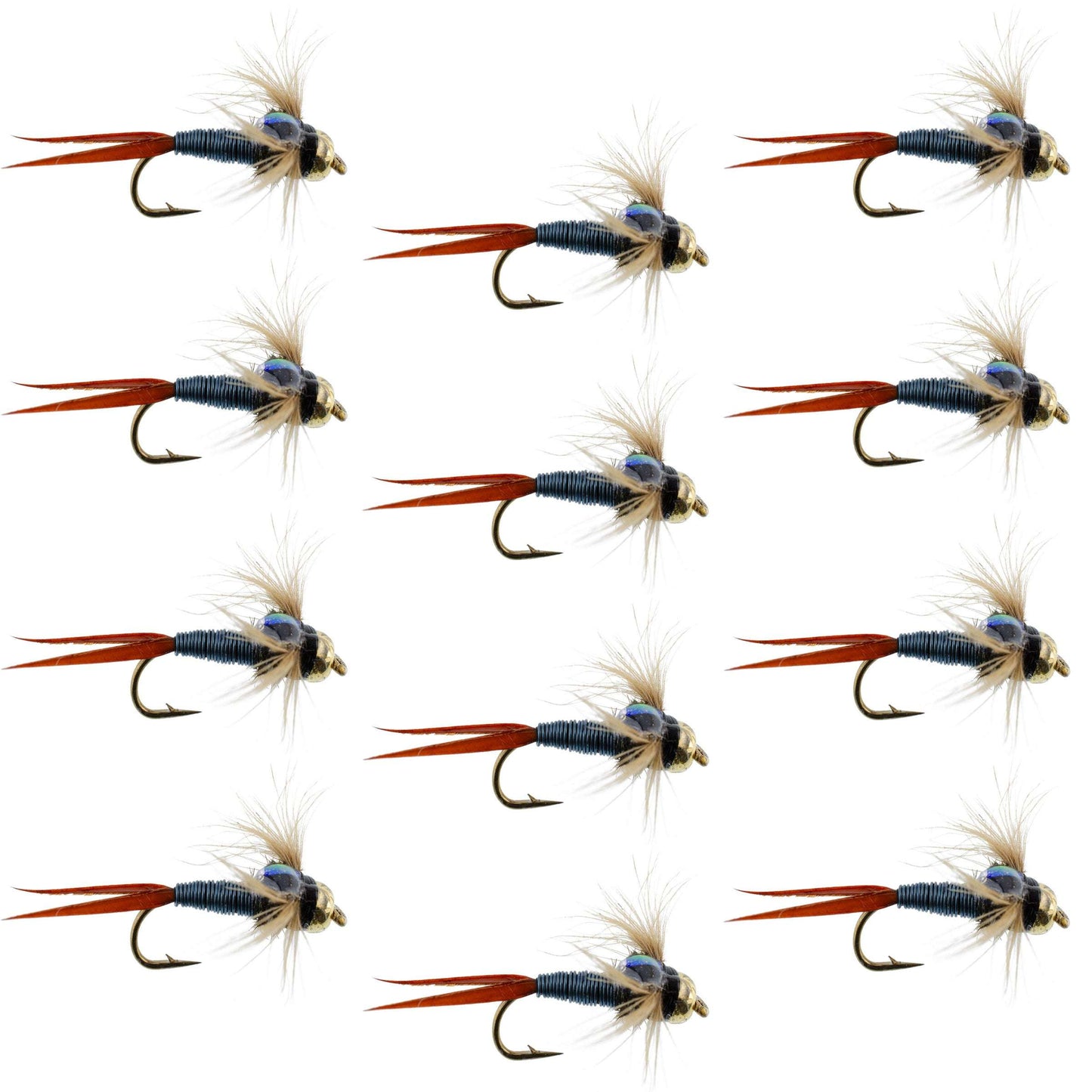 Bead Head Metallic Blue Copper John Nymph - 1 Dozen Fly Fishing Flies - Hook Size 10