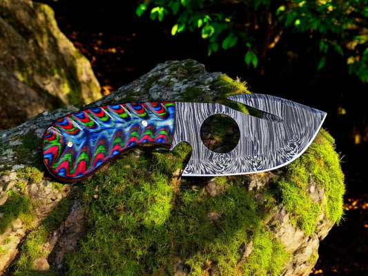 Gut Hook Skinning Knife – 7.25" Damascus Steel Blade with Exotic Color Wood Handle