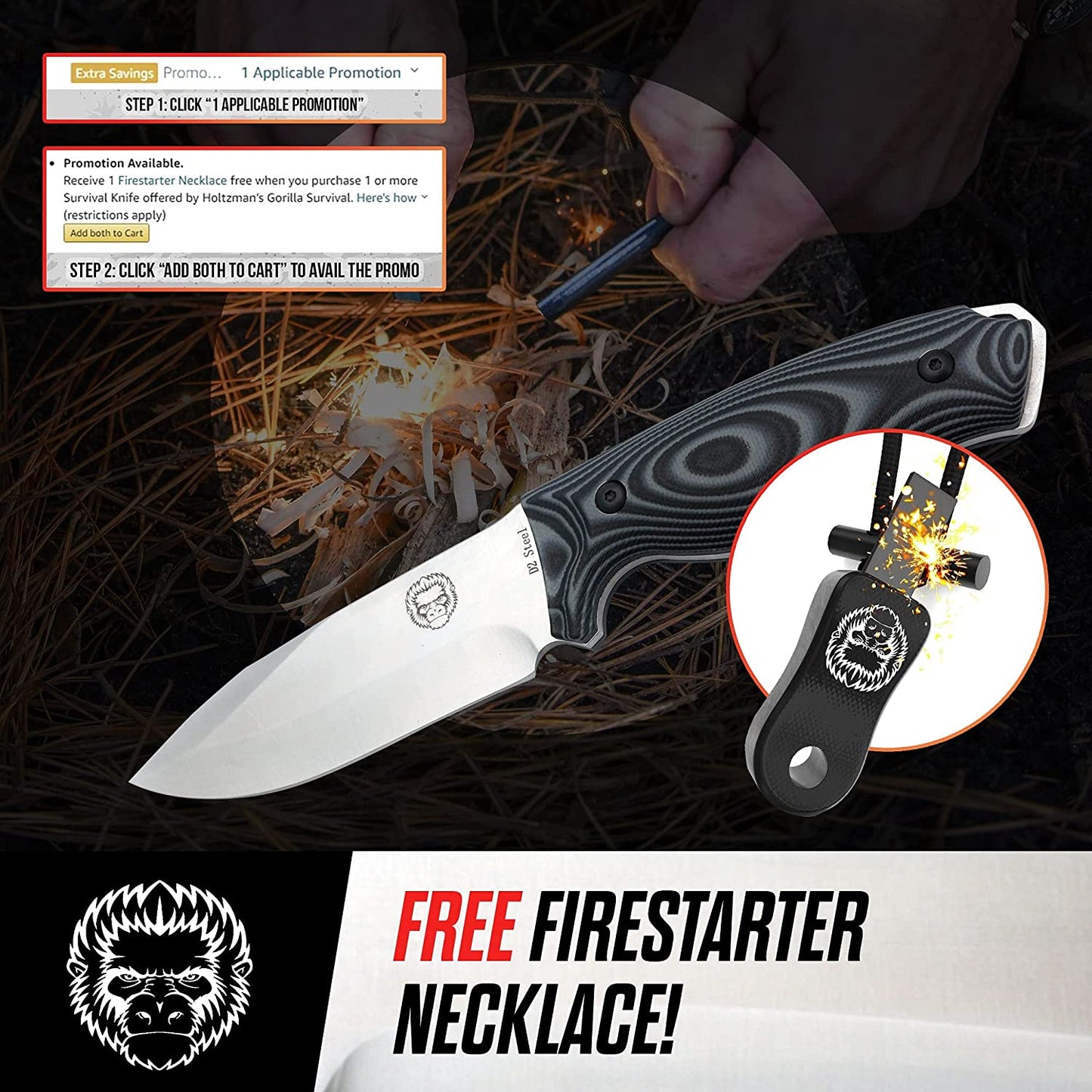 "The Silverback" Full Tang D2 Survival Camping Knife Gift Set