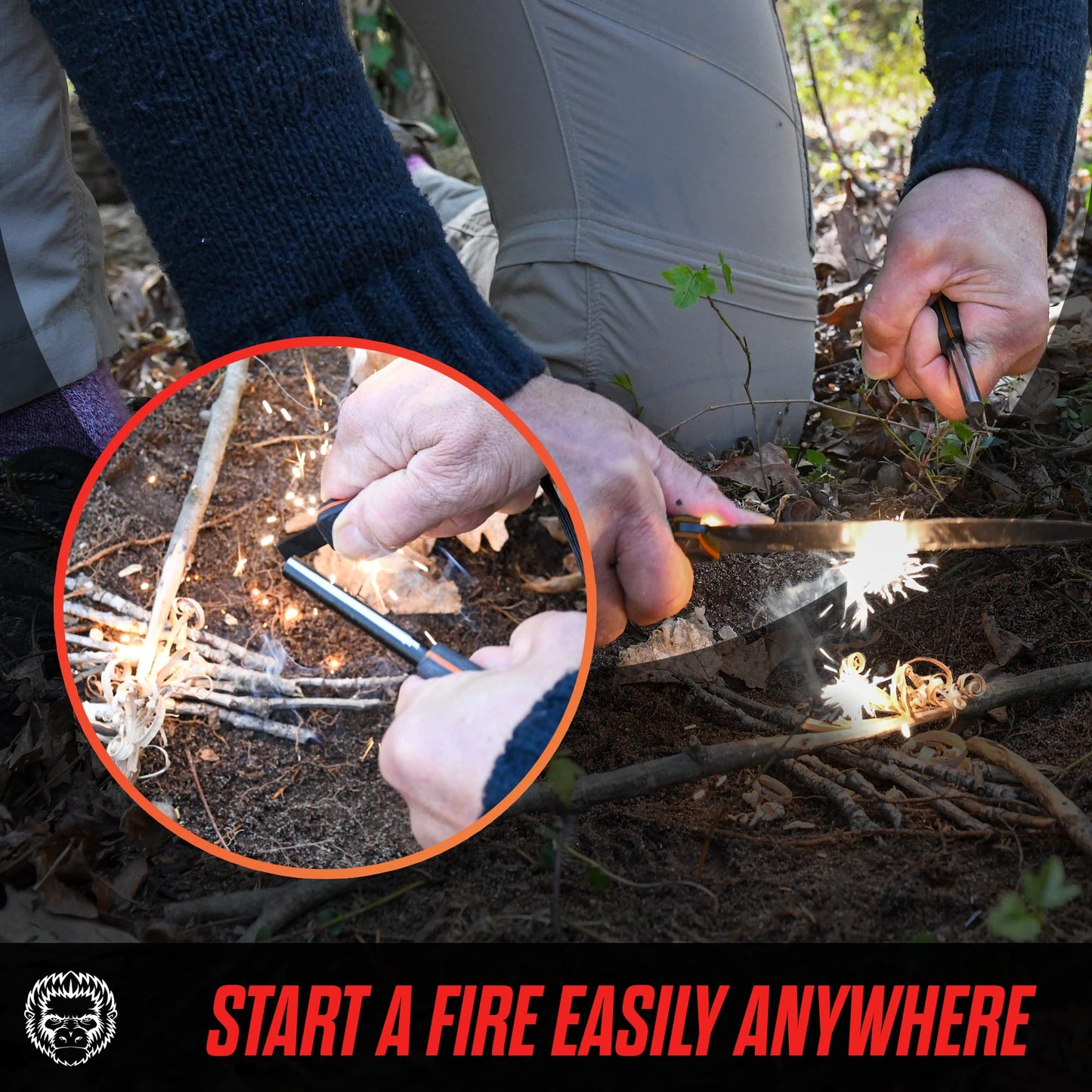 "The Fireline" Bushcraft Survival Knife with 1095 High Carbon Blade Giftset (Black and Orange)