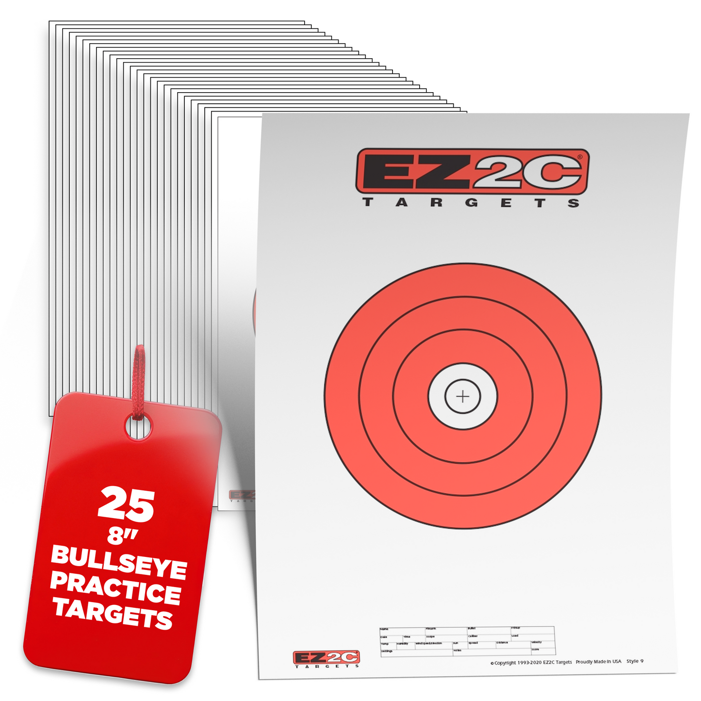 EZ2C Targets Style 9: 8" Bullseye Paper Shooting Target 11"x17" USA MADE Hi-Viz