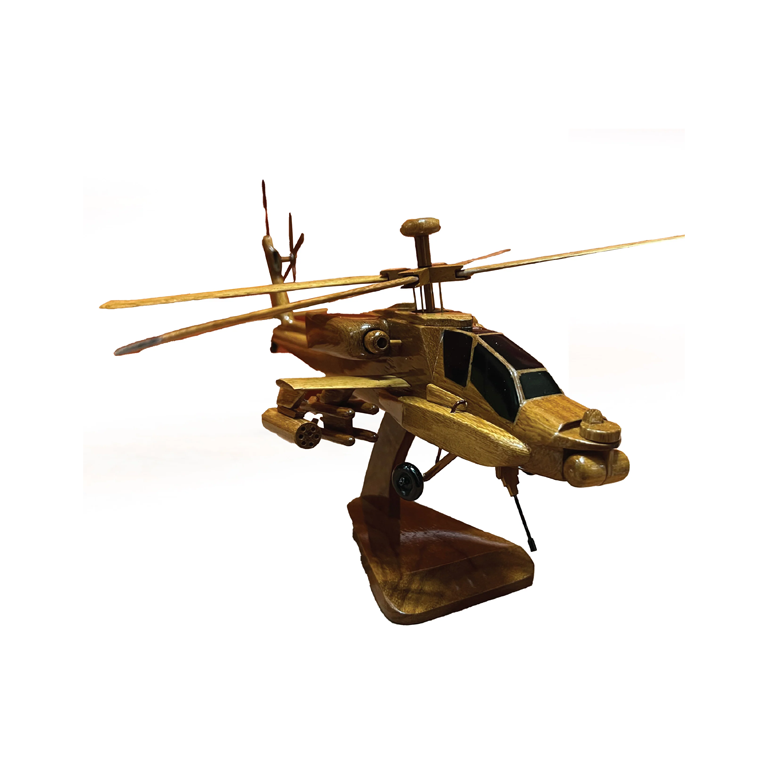 AH-64 ( AH64 ) Apache Mahogany Wood Desktop Helicopter Model
