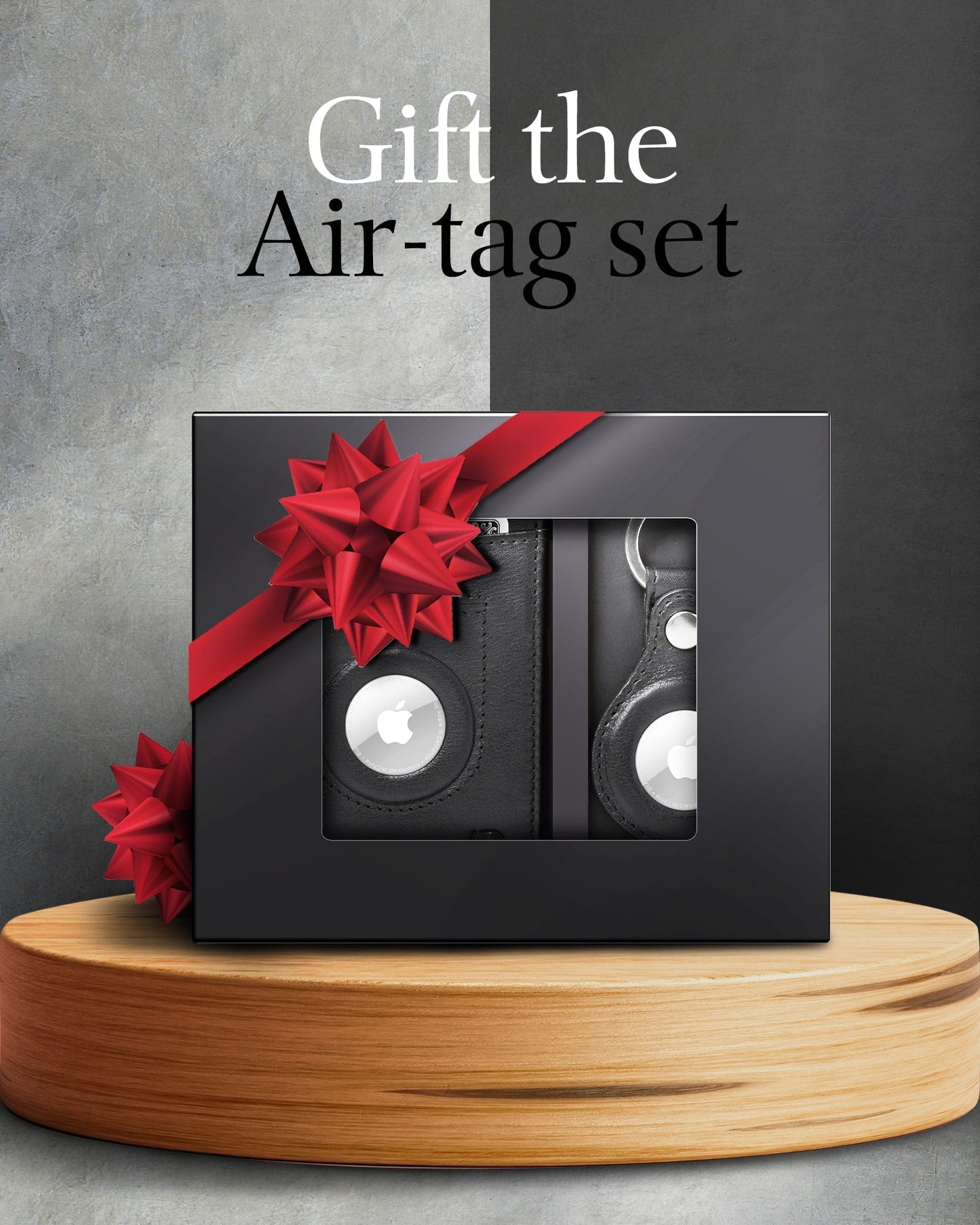 Genuine Leather Money Clip Wallet and Airtag Keychain Gift Set