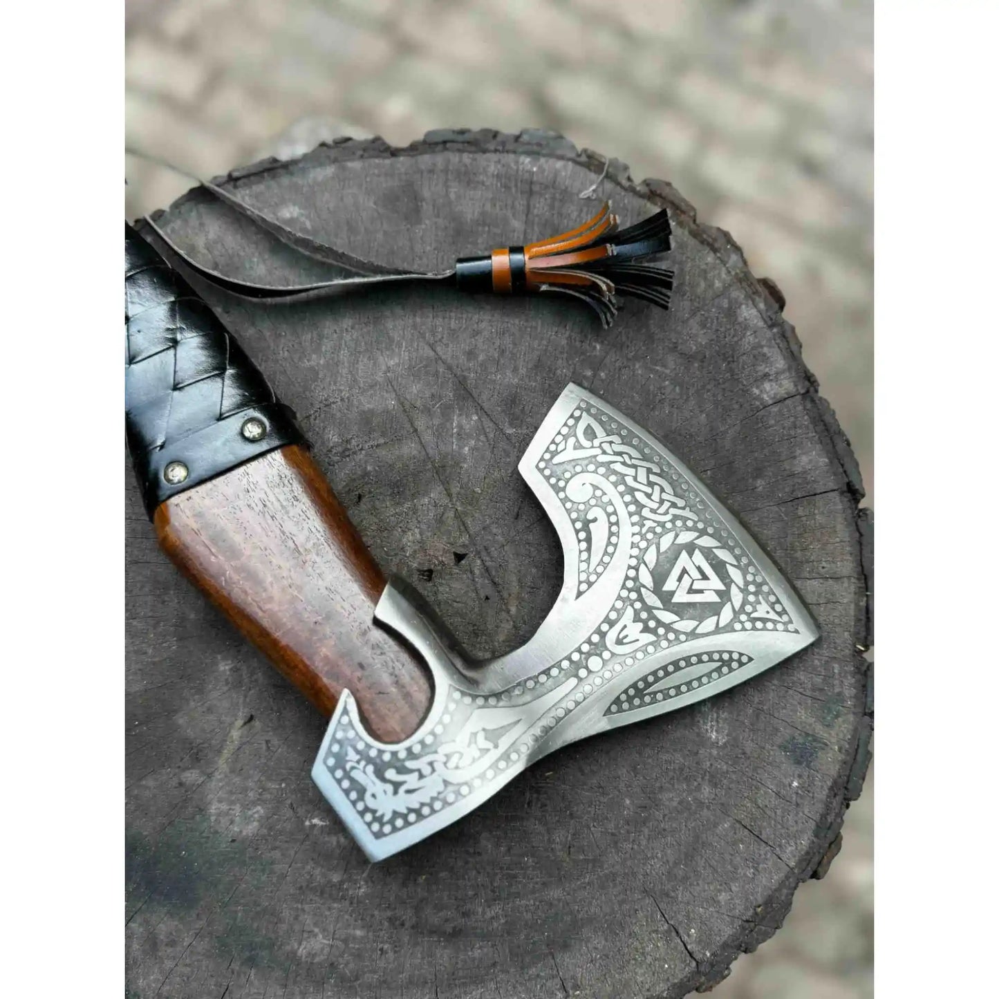 Viking Axe with Leather Wrapped Handle & Engraved Head – JW SteelCrafts