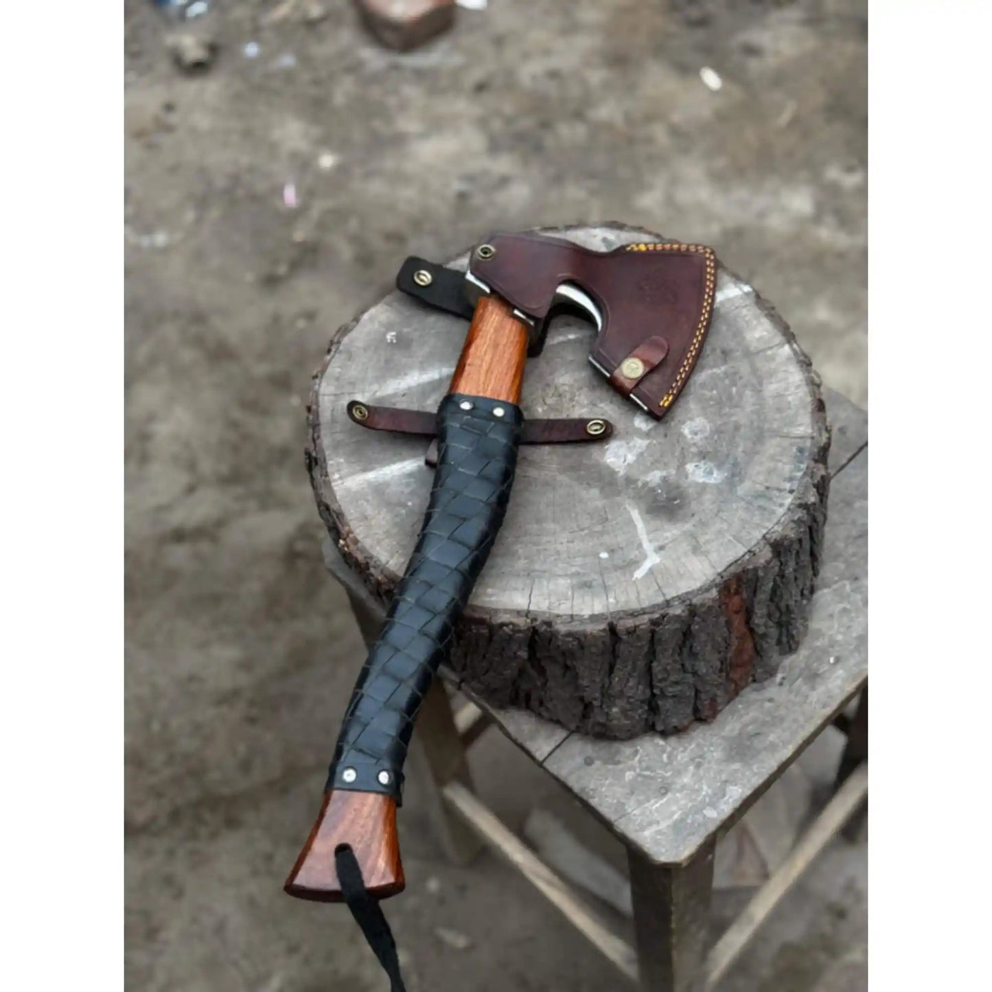 Viking Axe with Leather Wrapped Handle & Engraved Head – JW SteelCrafts