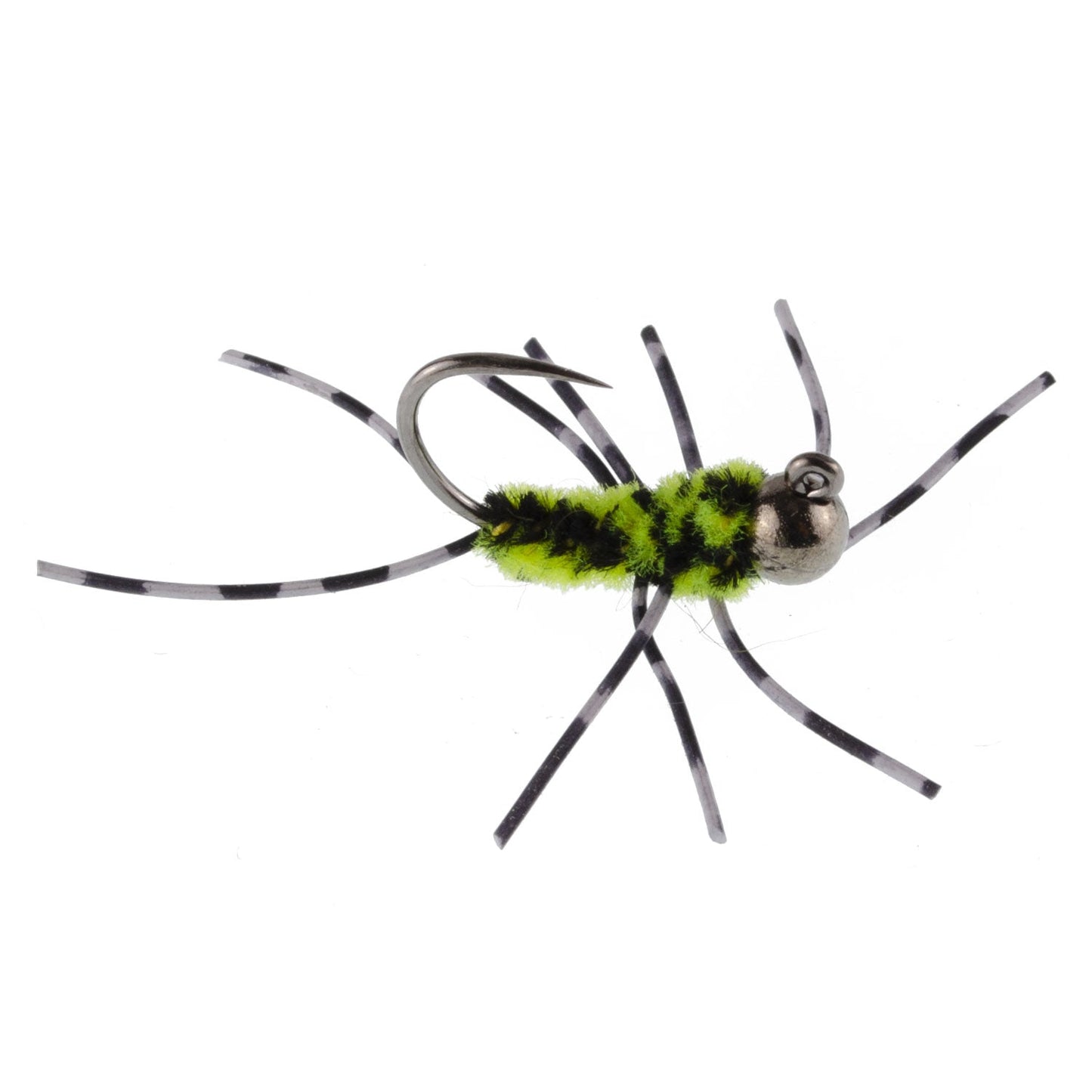 Barbless Pat's Barred Rubber Legs Tungsten Bead Jigged Black/Chartreuse Euro Nymph  - Set of 12 Flies Hook Size 6