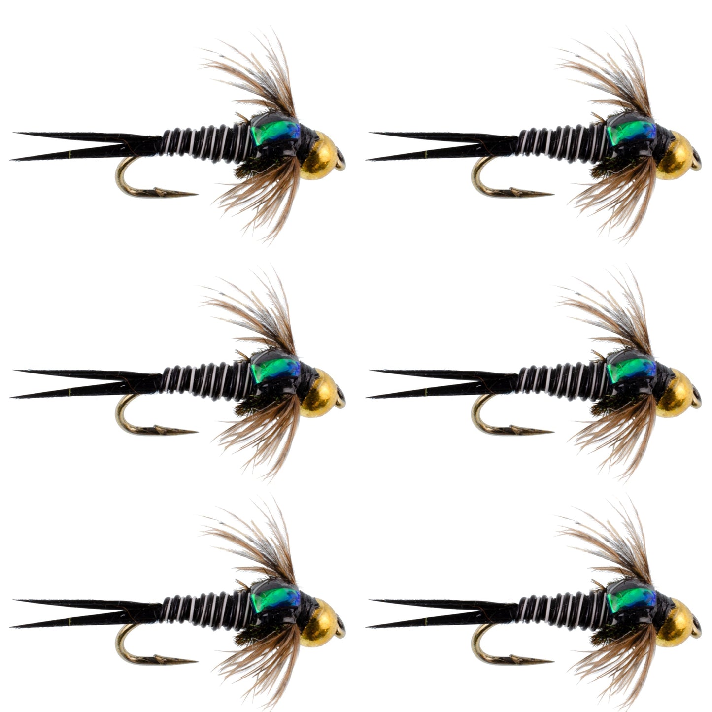 Bead Head Zebra Copper John Nymph Fly Fishing Flies - Set of 6 Flies Hook Size 16