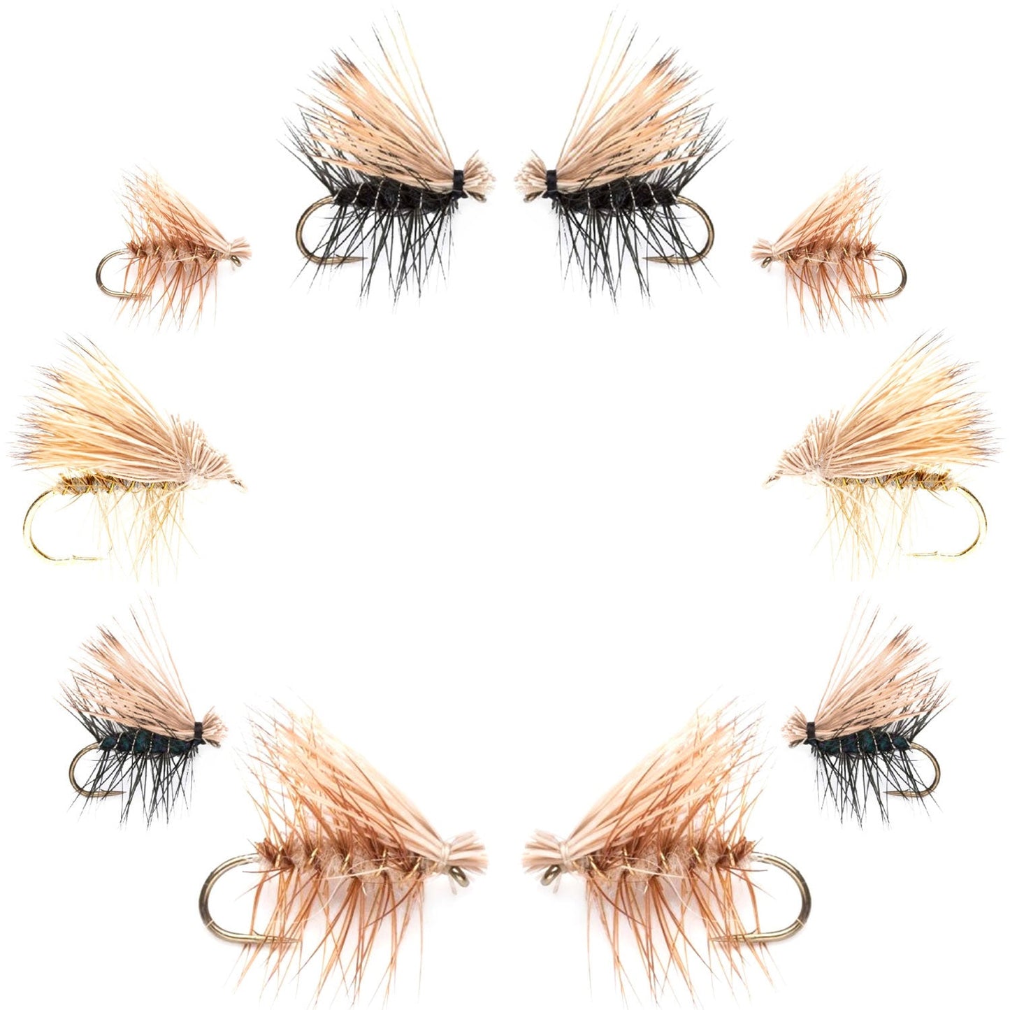 Basics Collection - Elk Hair Caddis Dry Fly Assortment - 10 Dry Fishing Flies - 5 Patterns - Hook Sizes 12, 14, 16, 18