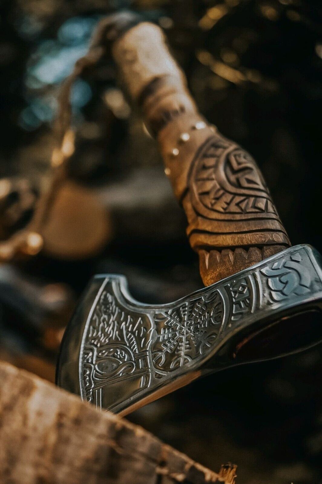 Battle Axe with Custom Handmade Forged Engraved 1095 Steel Blade and Ash Wood Handle – Warlord's Edge