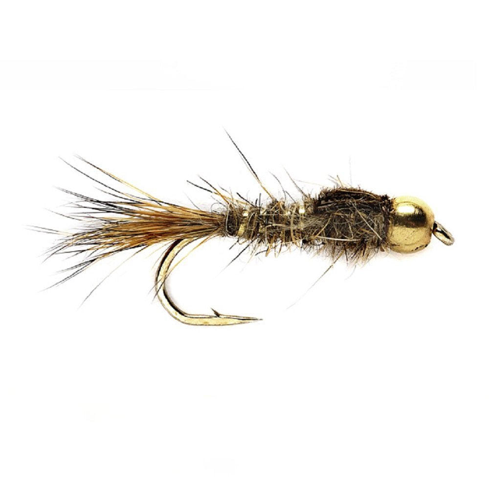 Bead Head Gold Ribbed Hares Ear Nymph 1 Dozen Flies - Size 14