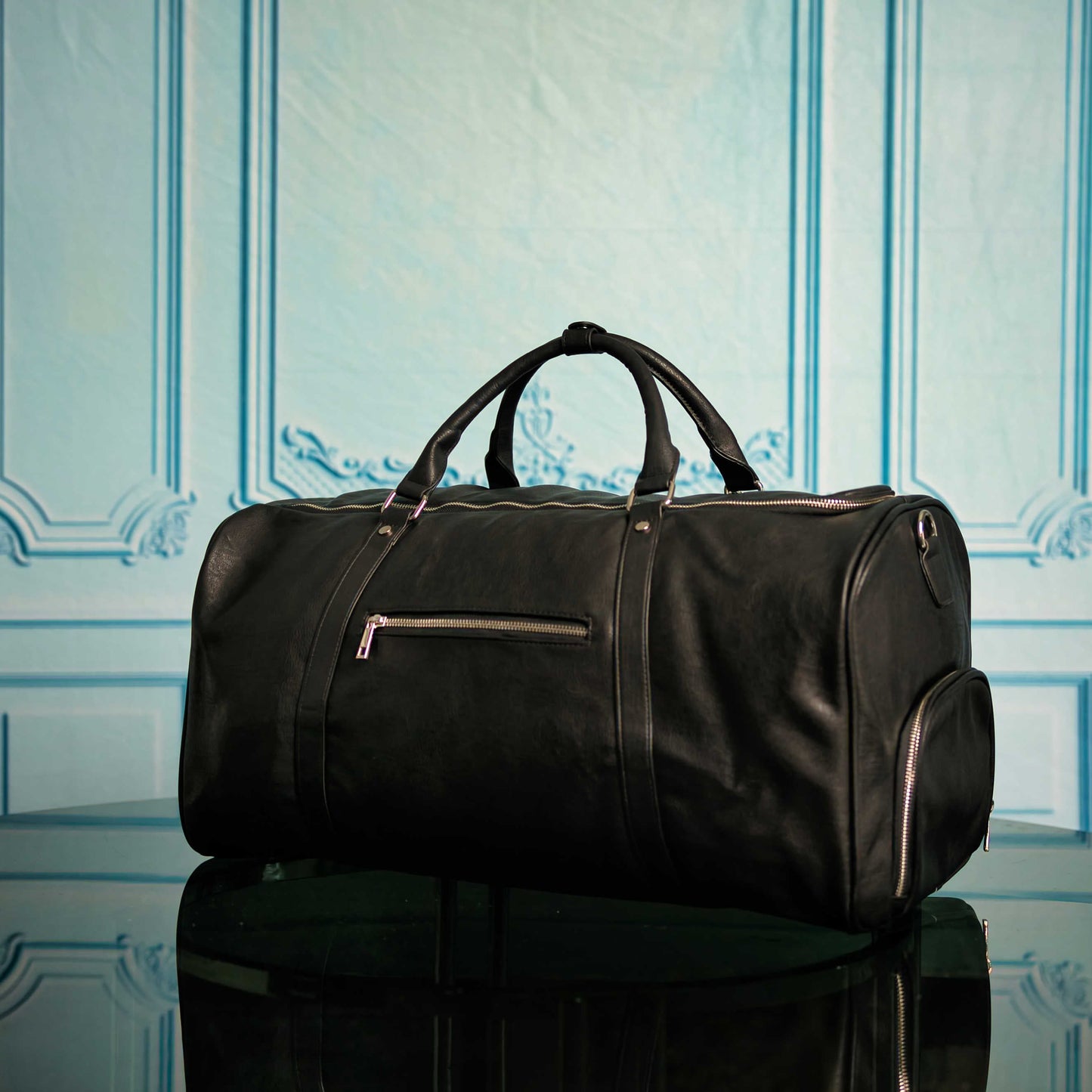 Black Leather Signature Bag Set (Signature Backpack and Duffle Bag)