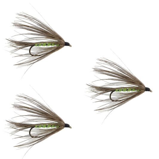 3 Pack Carey Special Soft Hackle Grouse and Bright Green Wet Fly - Hook Size 10