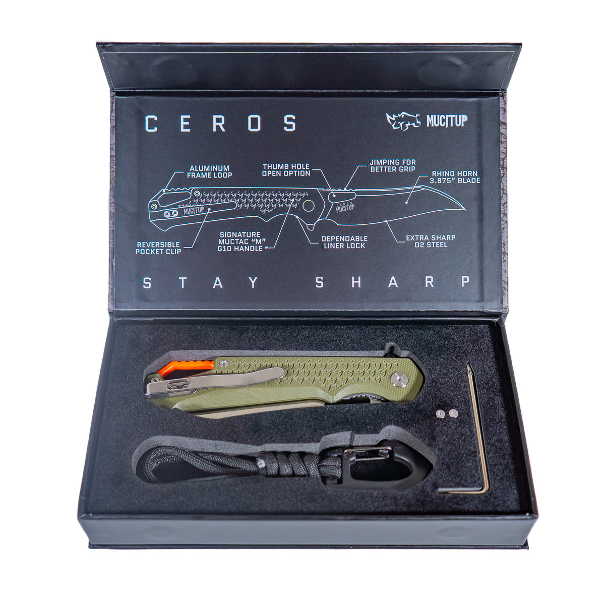 MUCTAC Ceros - Folding EDC | D2 Steel | OD Green G10 Handle | Liner Lock Design