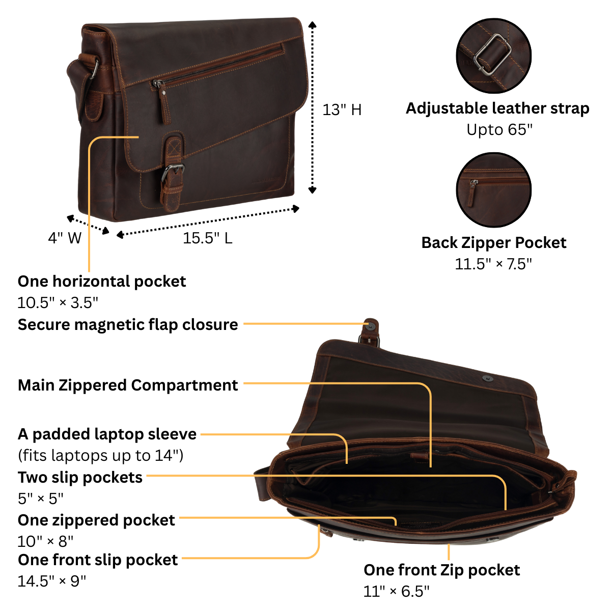 Chicago Messenger Bag 14" Chestnut