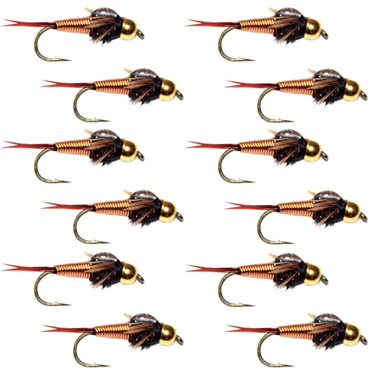 Bead Head Copper John Nymph 1 Dozen Fly Fishing Flies - Hook Size 12