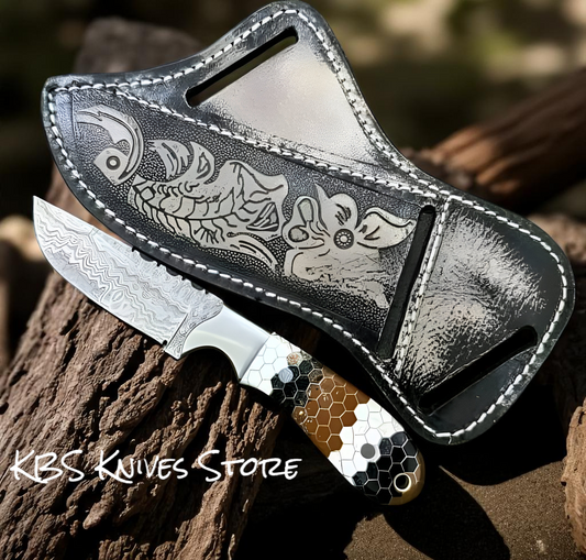 Custom 4.25 Inch Cowboy Knife - Honeycomb Epoxy Handle with Cross Draw Sheath