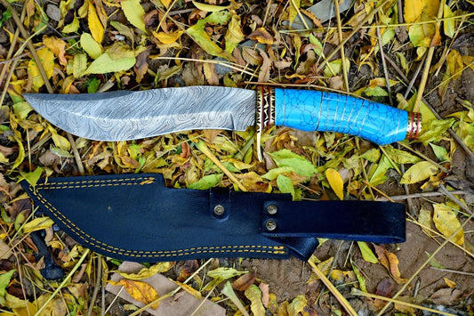 Custom Damascus Gurkha Kukri with Turquoise Handle