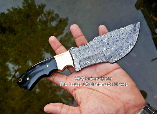 Custom Handcrafted Raindrops Damascus Steel Tops Tom Brown Tracker Knife - Ideal for Survival, Camping & Tactical Use | KBS Knives