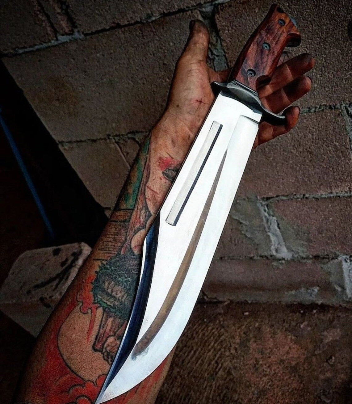 Custom Handmade Leatherneck Bowie Knife with Full Tang O1 Tool Steel Blade and Exotic Wood Handle - 15.5 Inches