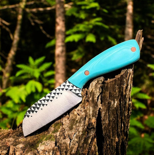 Custom Bull Cutter Knife - 8" Farrier's Rasp Steel with Turquoise G10 Handle & Western Sheath