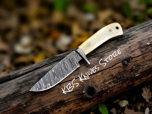 Damascus Steel Hunting Knife with Bone Handle – 10 Inch