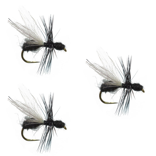 3 Pack Black Fur Flying Ant Terrestrial Trout Dry Fly - Hook Size 14