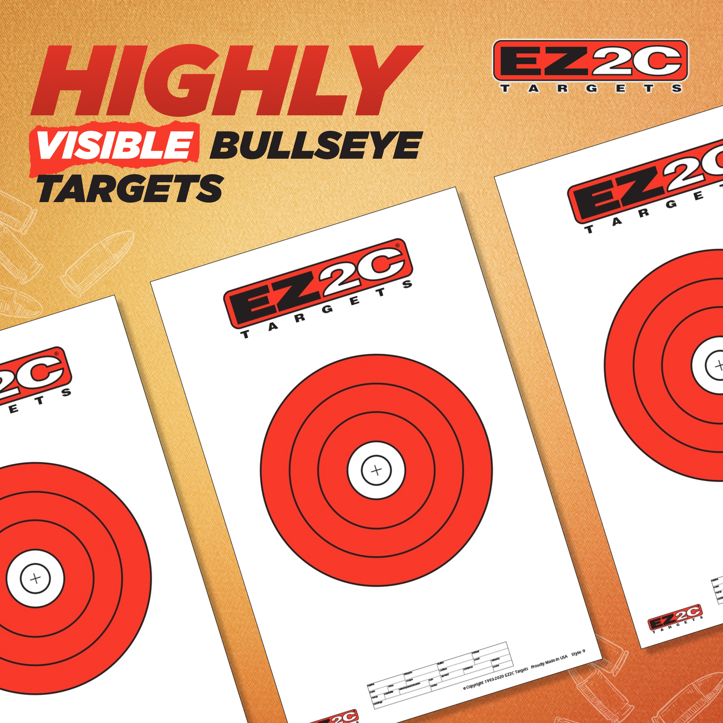 EZ2C Targets Style 9: 8" Bullseye Paper Shooting Target 11"x17" USA MADE Hi-Viz