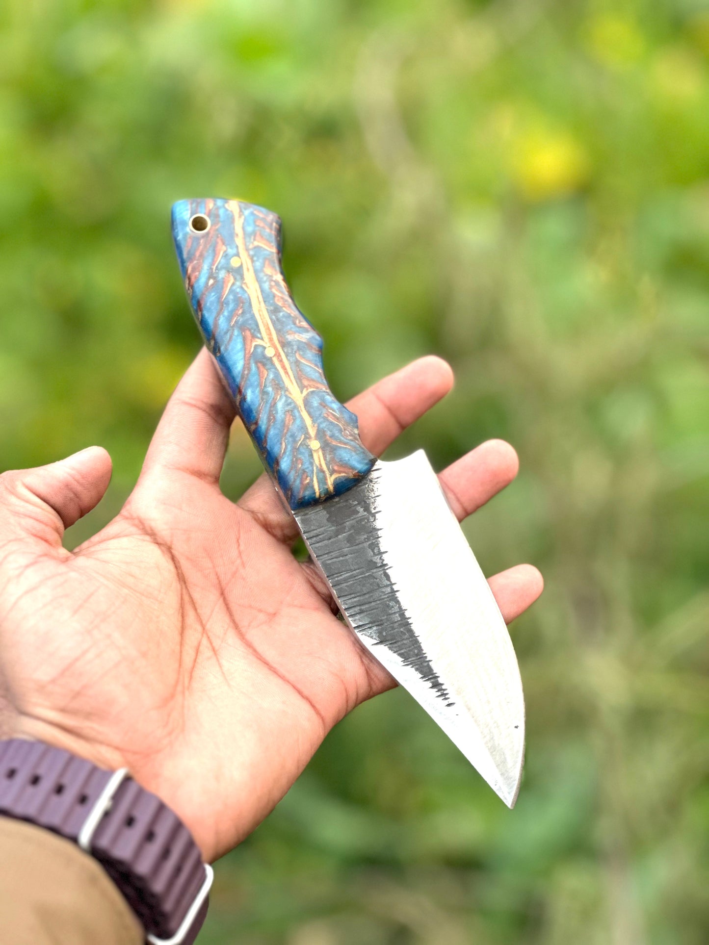 Good Hunting Knives – 9" Handmade J2 Steel Blade with Epoxy Resin Handle & Leather Sheath