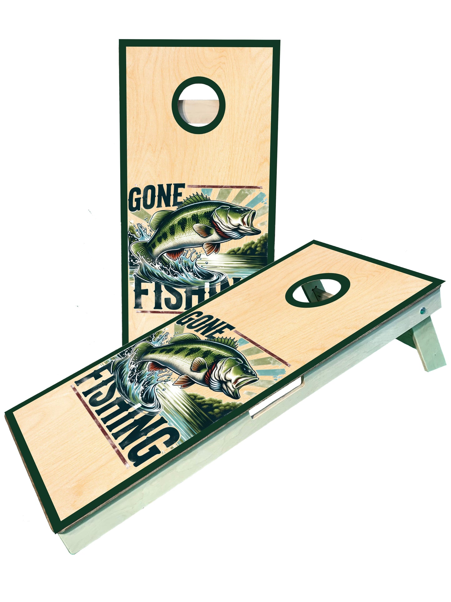 Gone Fishing Lake Jumping Fish Cornhole Boards