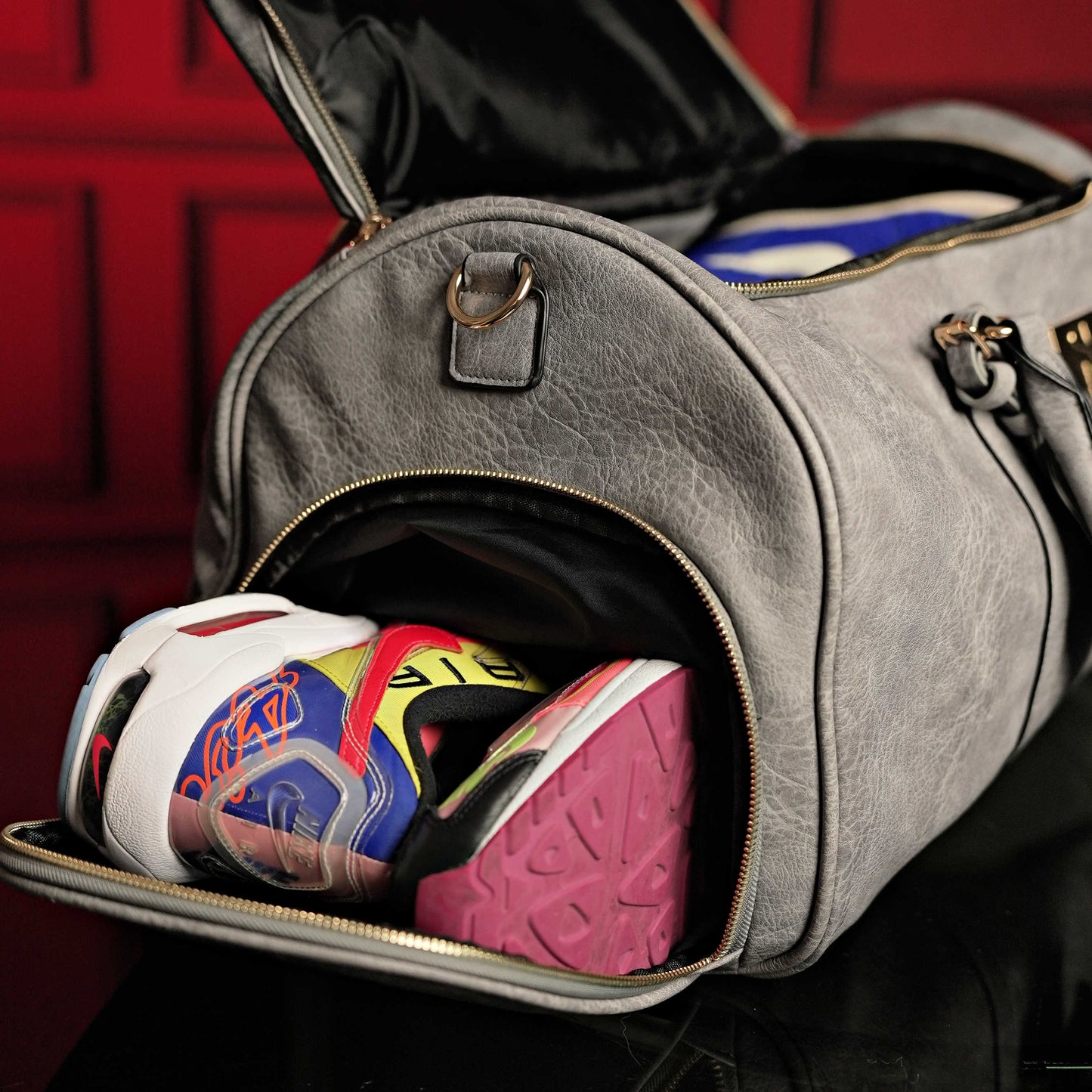 Grey Tumbled Leather Signature Bag Set (Signature Backpack and Duffle Bag)