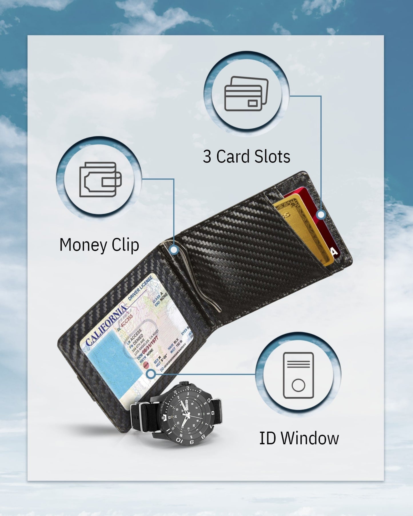 Money Clip Bifold Wallet W/ Pull Strap