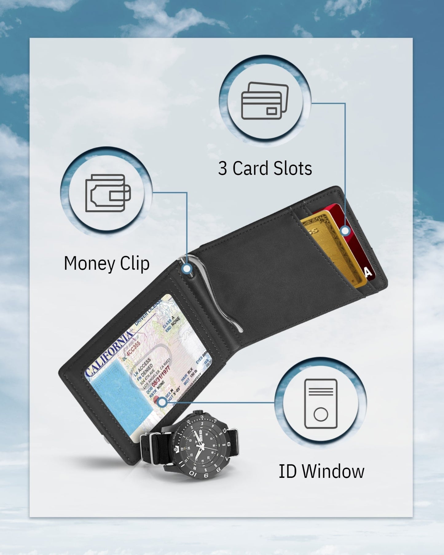 Money Clip Bifold Wallet W/ Pull Strap