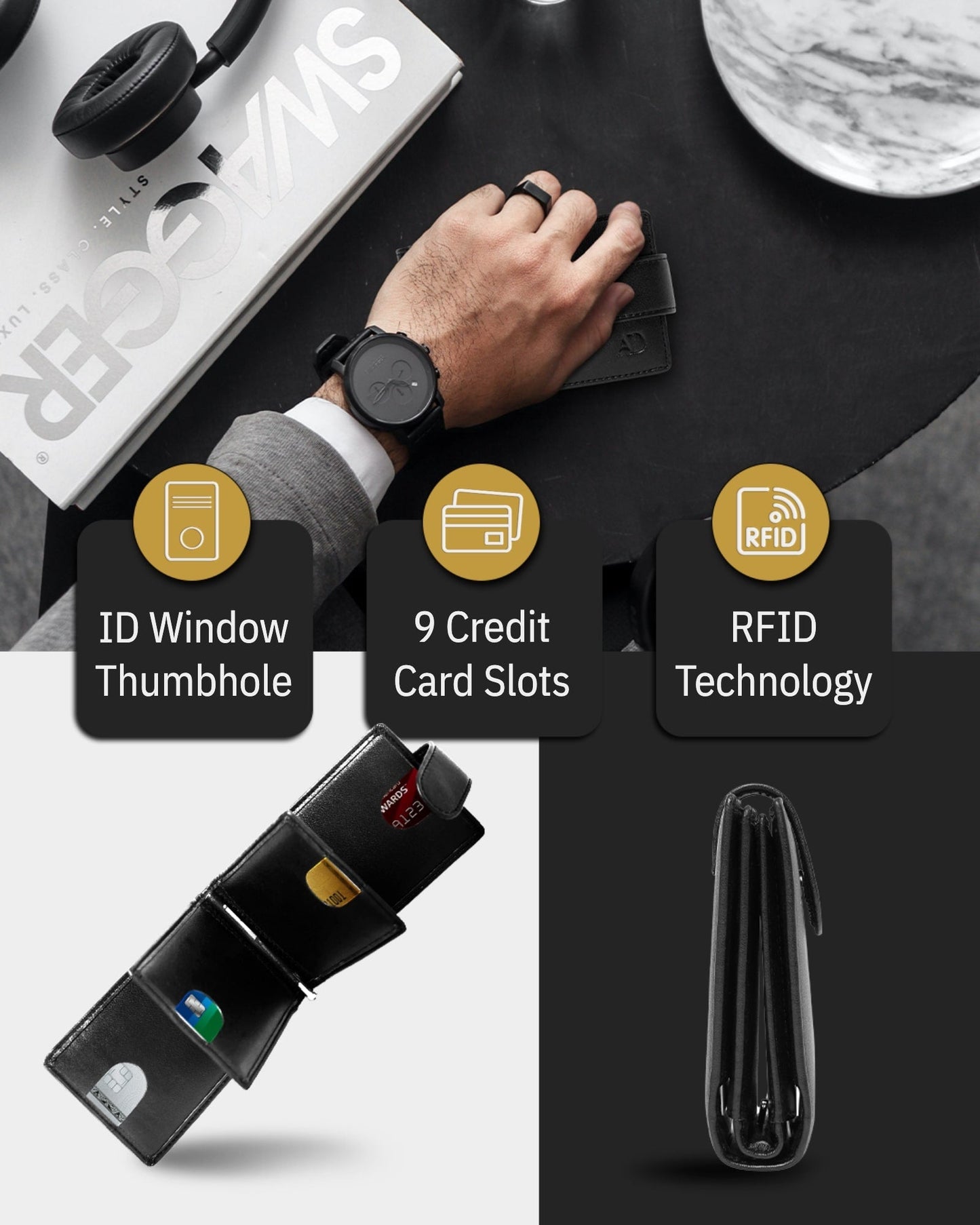 Bifold Wallet With Removable Money Clip Snap Closure