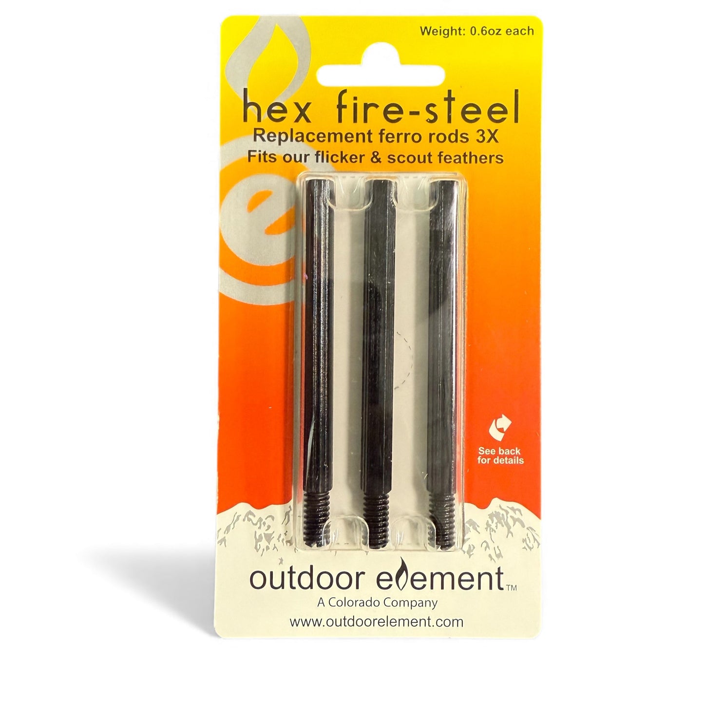 Hex Fire-Steel Replacement 3pk Ferro Rods for Scout, Flicker & Slicer Feather Knives