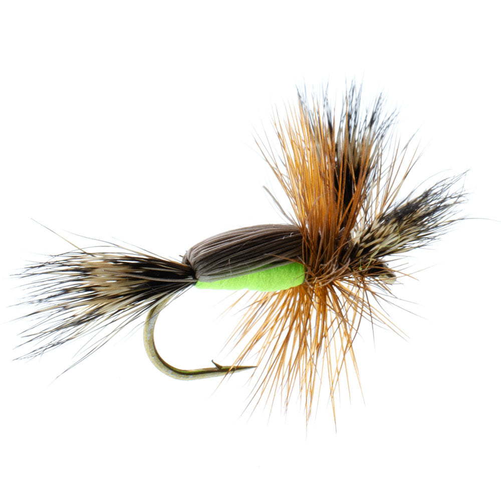Barbless Chartreuse Humpy Classic Hair Wing Dry Fly - 1 Dozen Flies Hook Size 16
