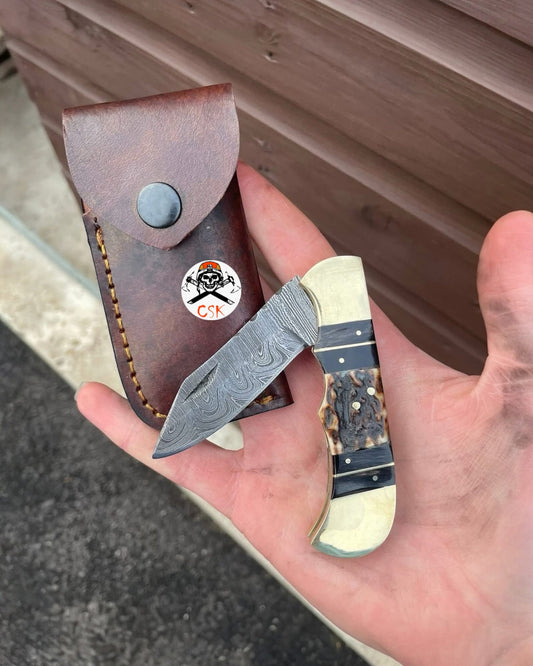 Cowboy Pocket Knife – Handmade Damascus Blade