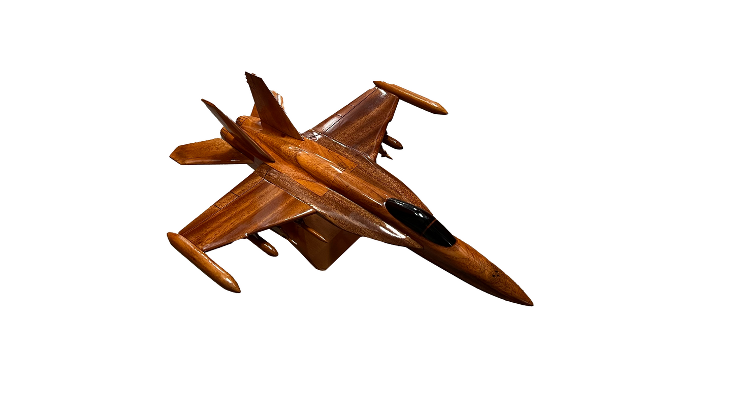 F-18 ( F18 ) Hornet Mahogany Wood Desktop Airplane Model